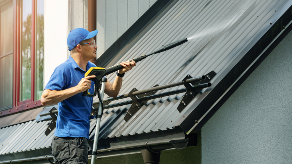 The man using Pressure Washing